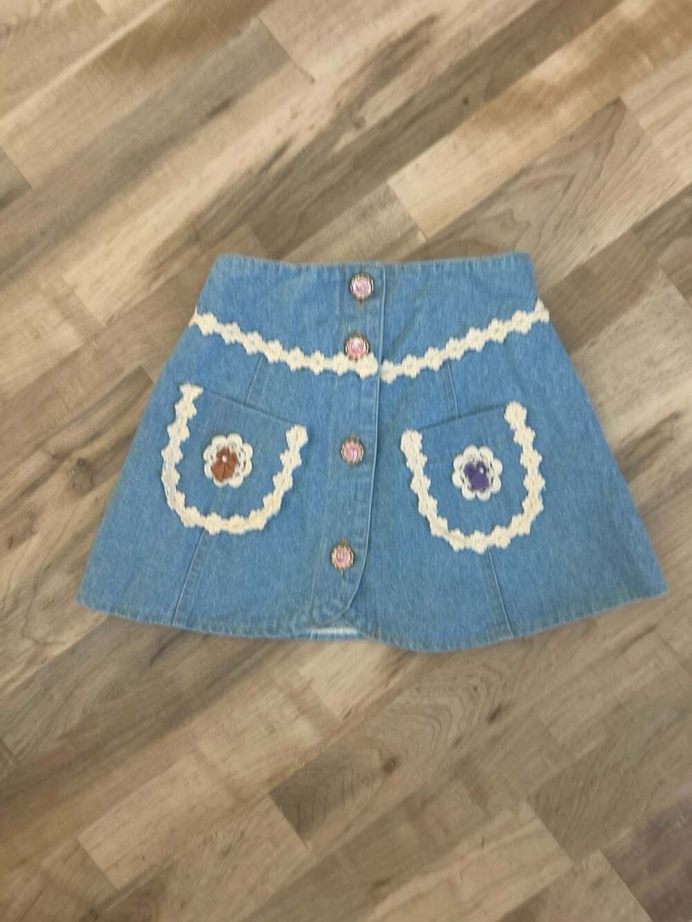 Vintage Baby Baby Lace Trim Denim Skirt Size 4